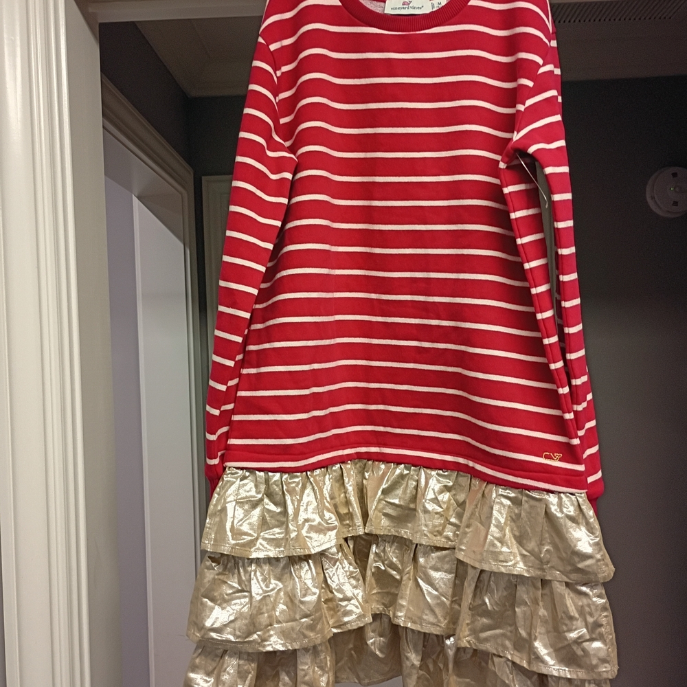 Vineyard Vines Girls Size Medium Red & White Long Sleeve Sweater Dress New